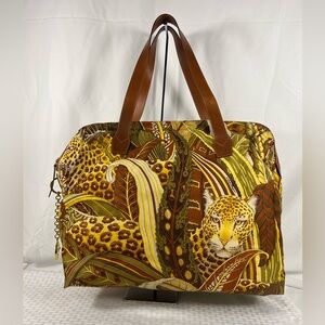 Salvatore Ferragamo Safari Leopard Print Nylon Weekender Tote